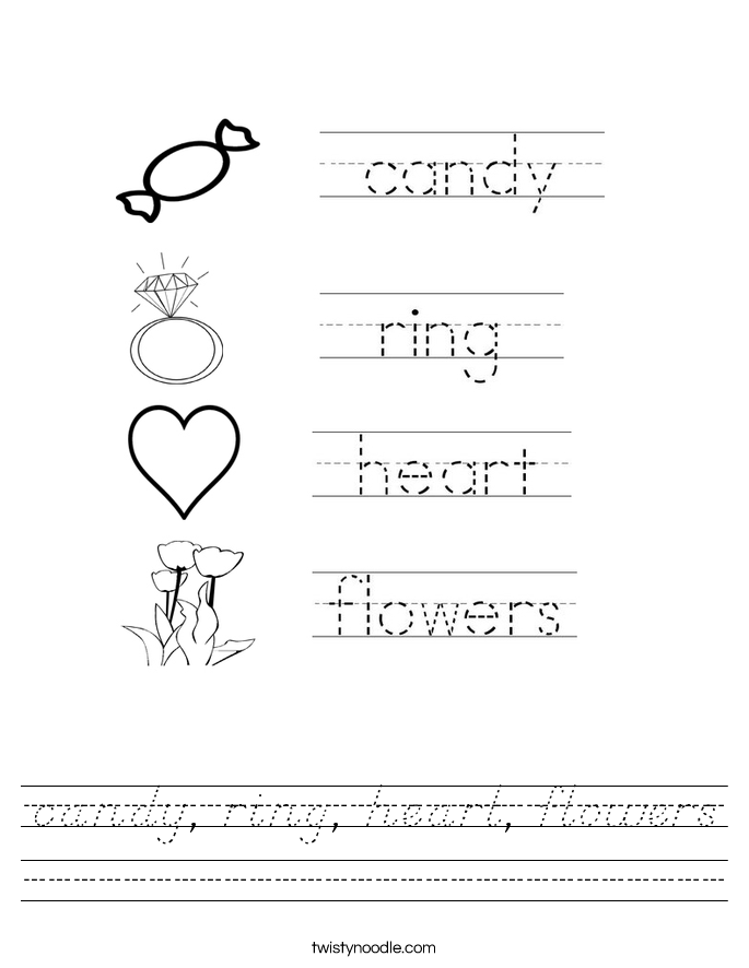 candy, ring, heart, flowers Worksheet