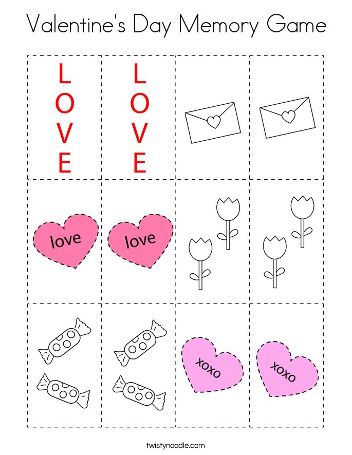 Valentine's Day Memory Game Coloring Page