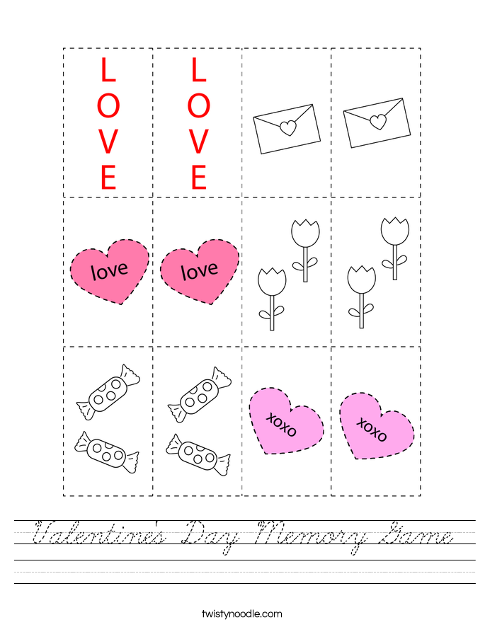 Valentine's Day Memory Game Worksheet