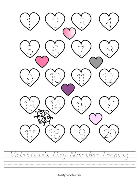 Valentine's Day Number Tracing Worksheet