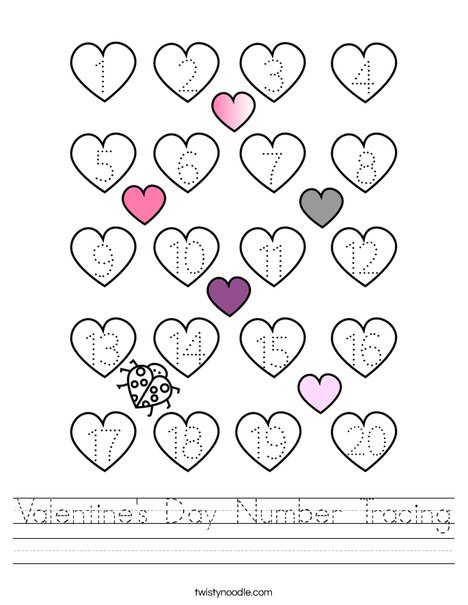 Valentine S Day Number Tracing Worksheet Twisty Noodle