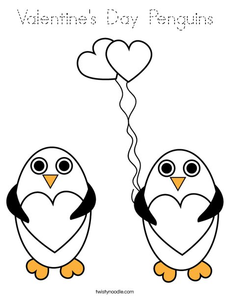 Valentine's Day Penguins Coloring Page