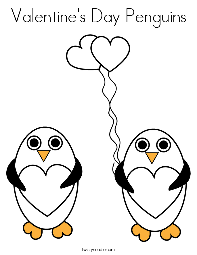 Valentine's Day Penguins Coloring Page