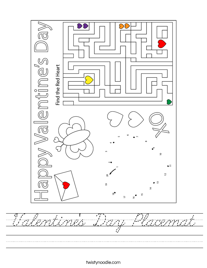 Valentine's Day Placemat Worksheet