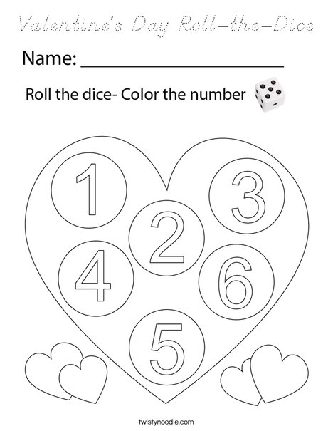 Valentine's Day Roll-the-Dice Coloring Page