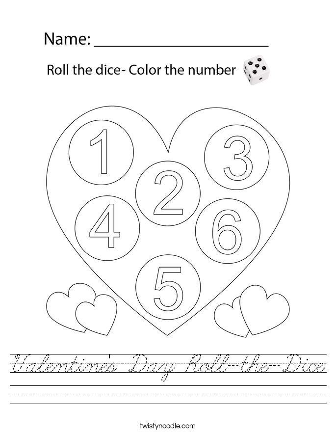 Valentine's Day Roll-the-Dice Worksheet