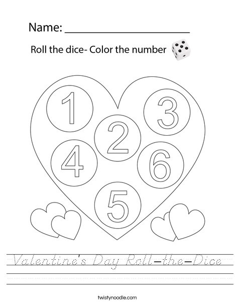 Valentine's Day Roll-the-Dice Worksheet