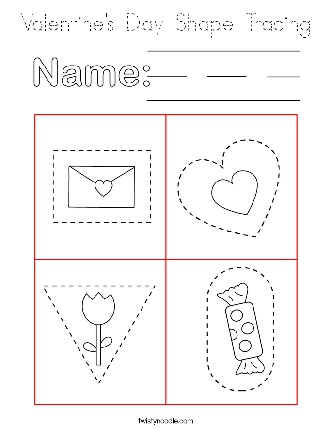Valentine's Day Shape Tracing Coloring Page
