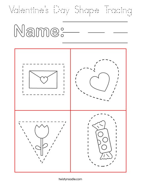 Valentine's Day Shape Tracing Coloring Page