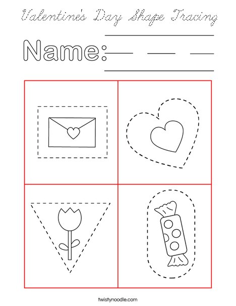 Valentine's Day Shape Tracing Coloring Page