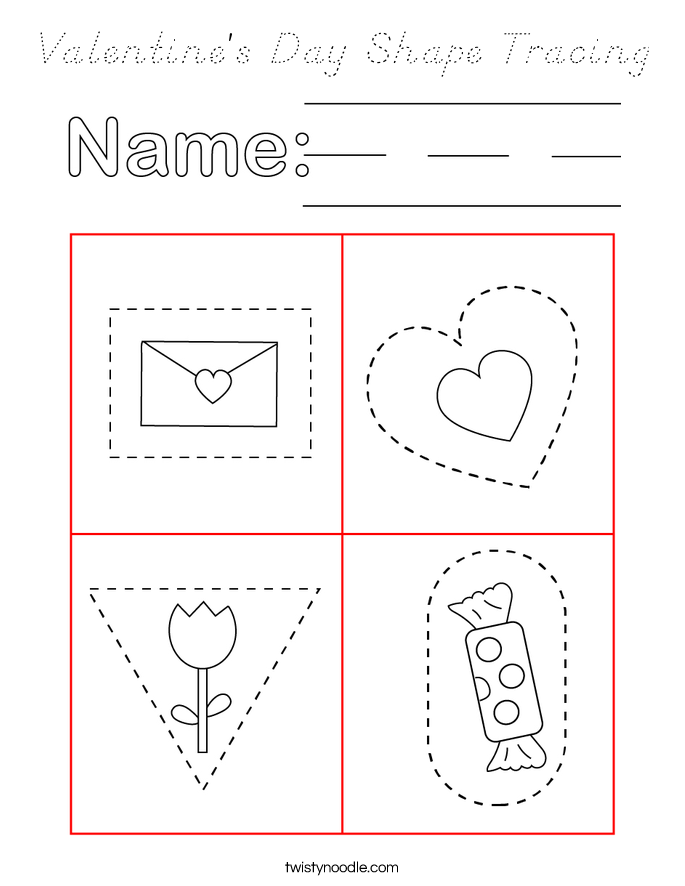 Valentine's Day Shape Tracing Coloring Page