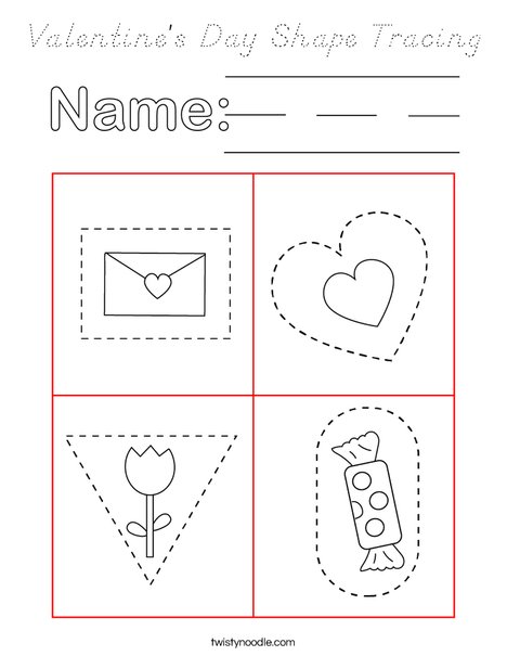 Valentine's Day Shape Tracing Coloring Page