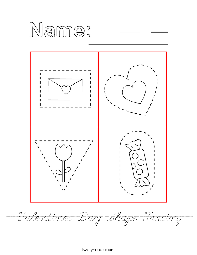 Valentine's Day Shape Tracing Worksheet