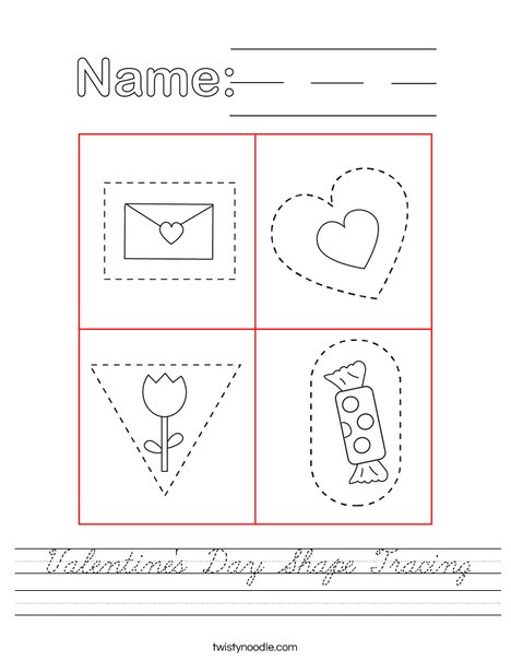 Valentine's Day Shape Tracing Worksheet