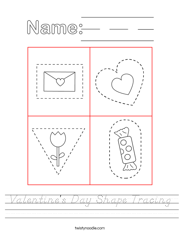 Valentine's Day Shape Tracing Worksheet