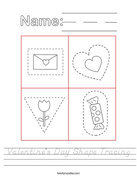 Valentine's Day Shape Tracing Worksheet