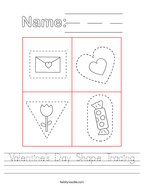 Valentine's Day Shape Tracing Handwriting Sheet