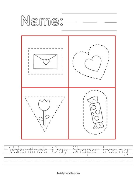 Valentine's Day Shape Tracing Worksheet