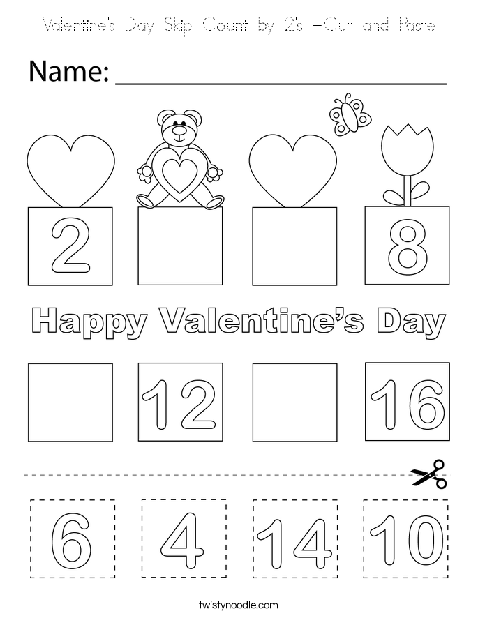 Valentine's Day Skip Count by 2's -Cut and Paste Coloring Page