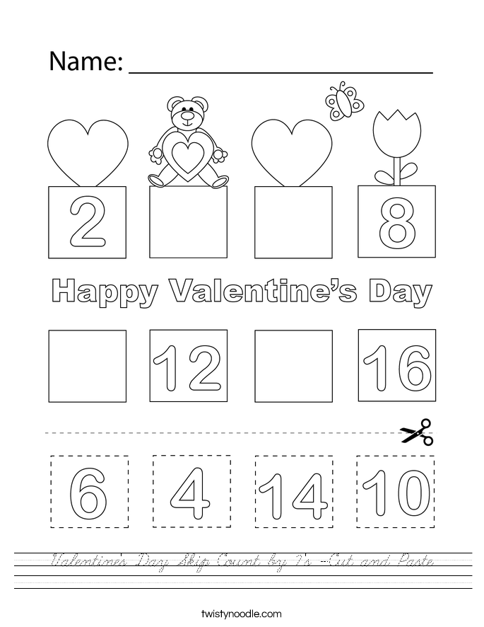 Valentine's Day Skip Count by 2's -Cut and Paste Worksheet