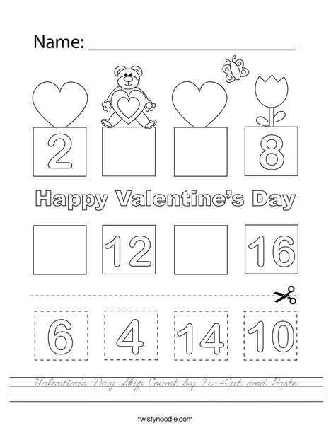 Valentine's Day Skip Count by 2's -Cut and Paste Worksheet
