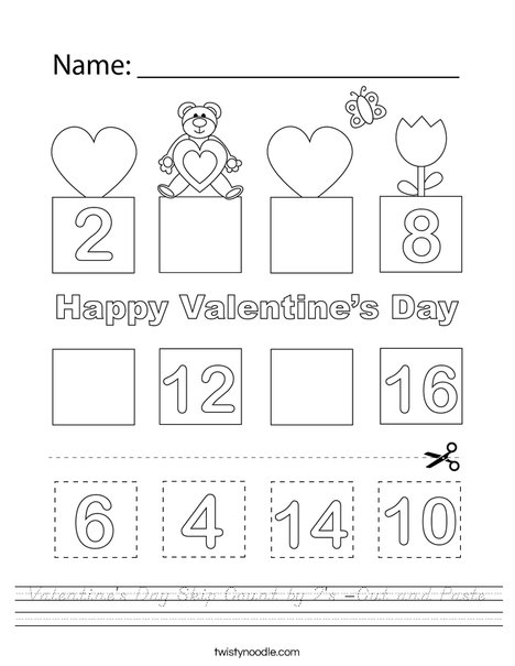 Valentine's Day Skip Count by 2's -Cut and Paste Worksheet