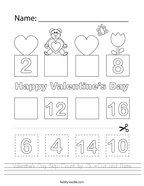 Valentine's Day Skip Count by 2's -Cut and Paste Handwriting Sheet