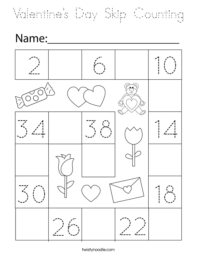 Valentine's Day Skip Counting Coloring Page
