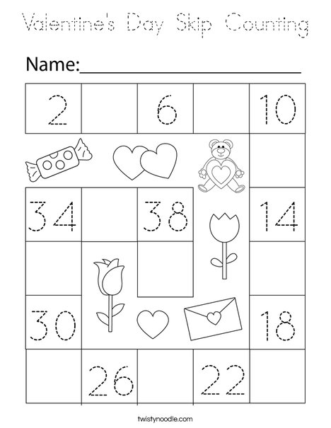 Valentine's Day Skip Counting Coloring Page