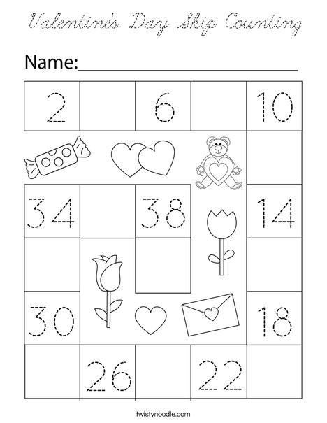 Valentine's Day Skip Counting Coloring Page