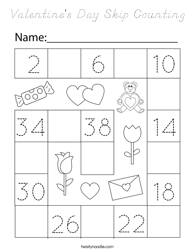 Valentine's Day Skip Counting Coloring Page