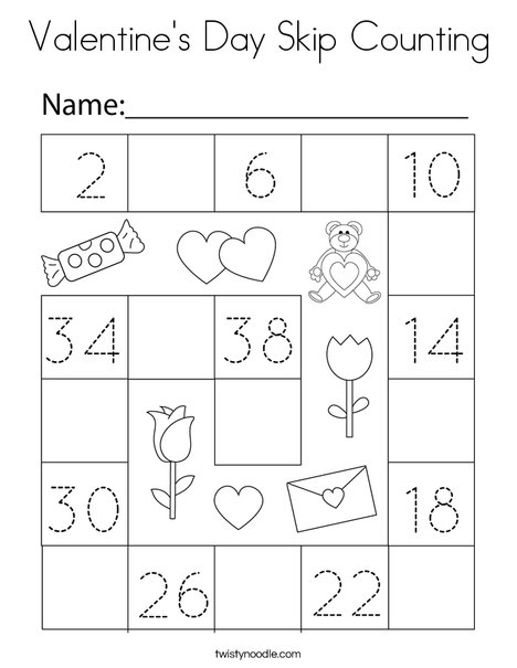 Valentine's Day Skip Counting Coloring Page