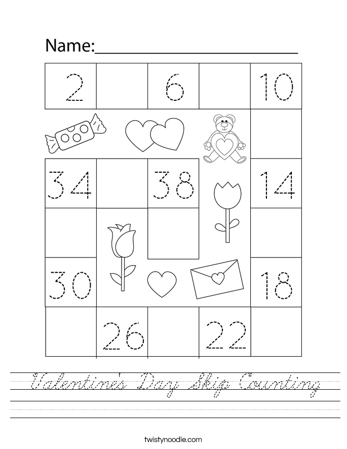 Valentine's Day Skip Counting Worksheet