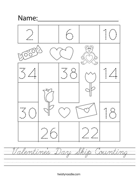 Valentine's Day Skip Counting Worksheet