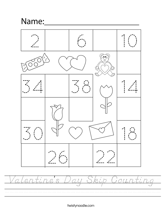 Valentine's Day Skip Counting Worksheet