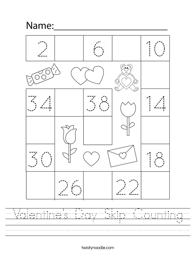 Valentine's Day Skip Counting Worksheet