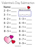 Valentine's Day Subtraction Coloring Page