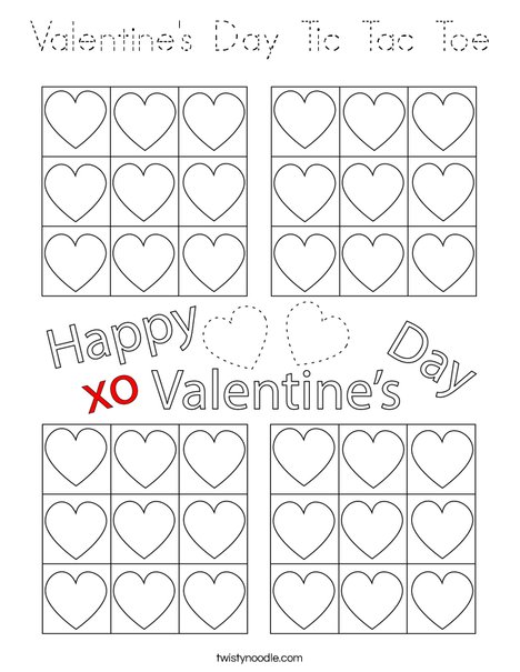 Valentine's Day Tic-Tac-Toe Coloring Page