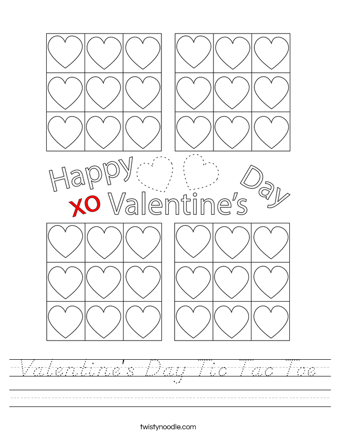 Valentine's Day Tic Tac Toe Worksheet