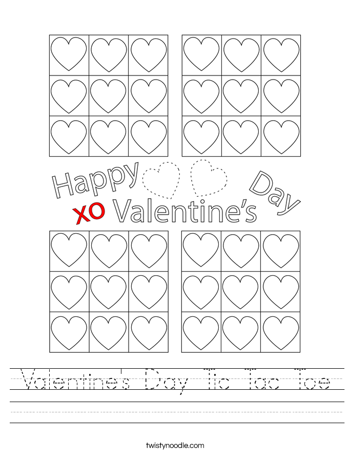 Valentine's Day Tic Tac Toe Worksheet