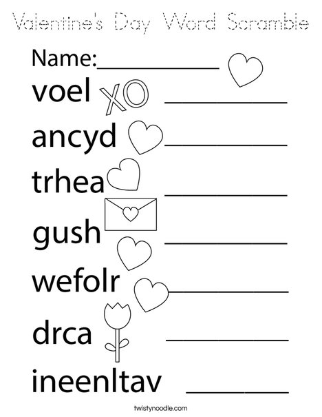 Valentine's Day Word Scramble Coloring Page