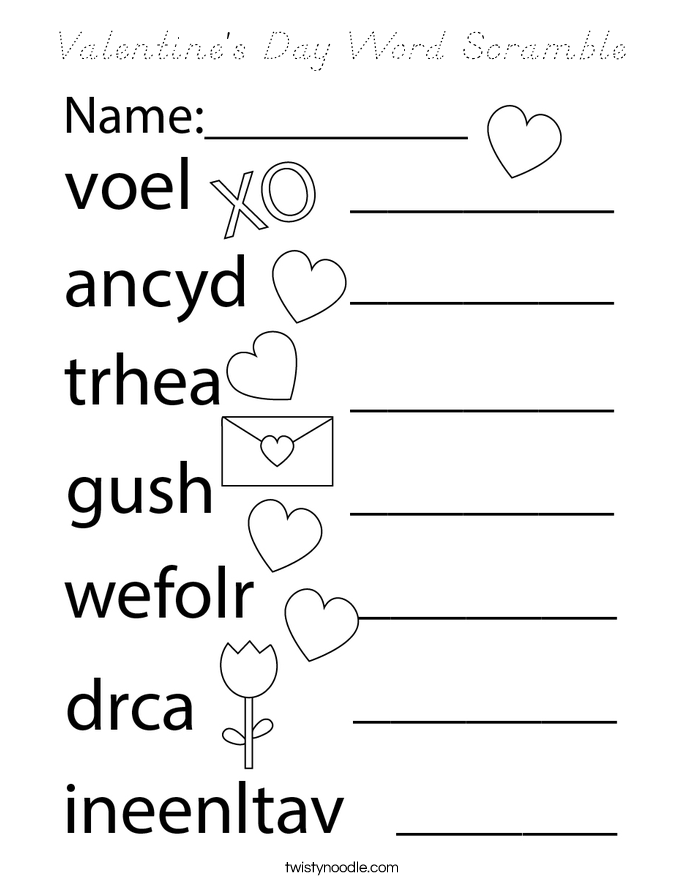 Valentine's Day Word Scramble Coloring Page