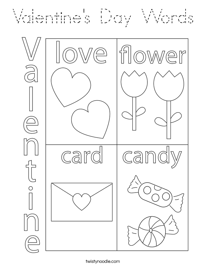 Valentine's Day Words Coloring Page