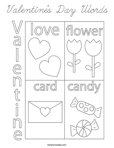Valentine's Day Words Coloring Page