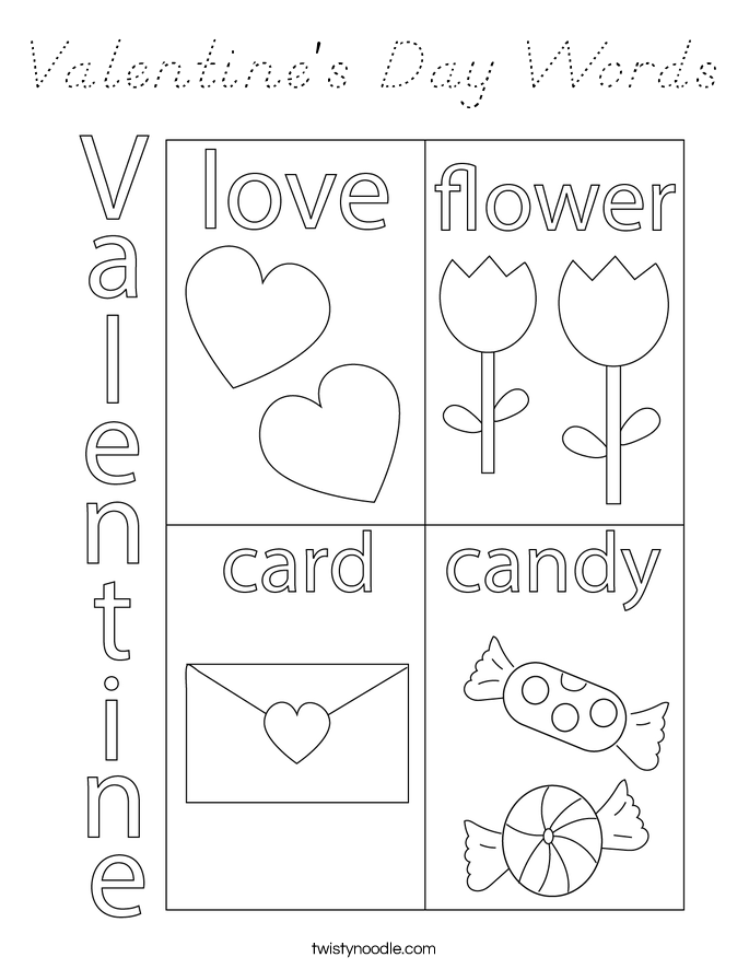 Valentine's Day Words Coloring Page