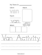Van Activity Handwriting Sheet