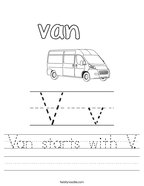 Van starts with V Handwriting Sheet