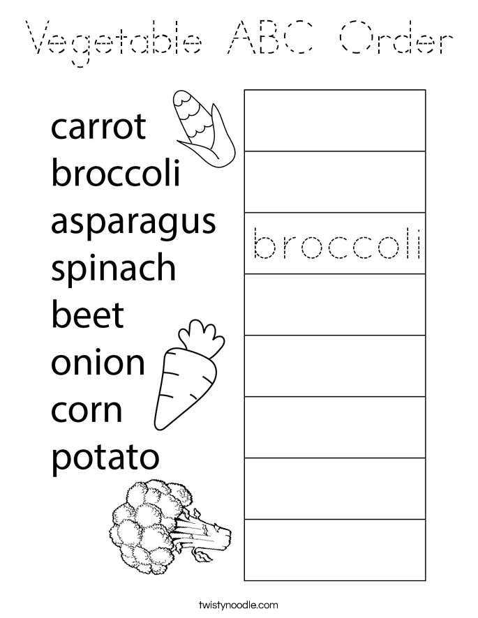 Vegetable ABC Order Coloring Page