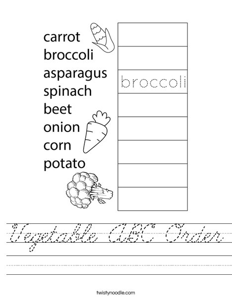 Vegetable ABC Order Worksheet