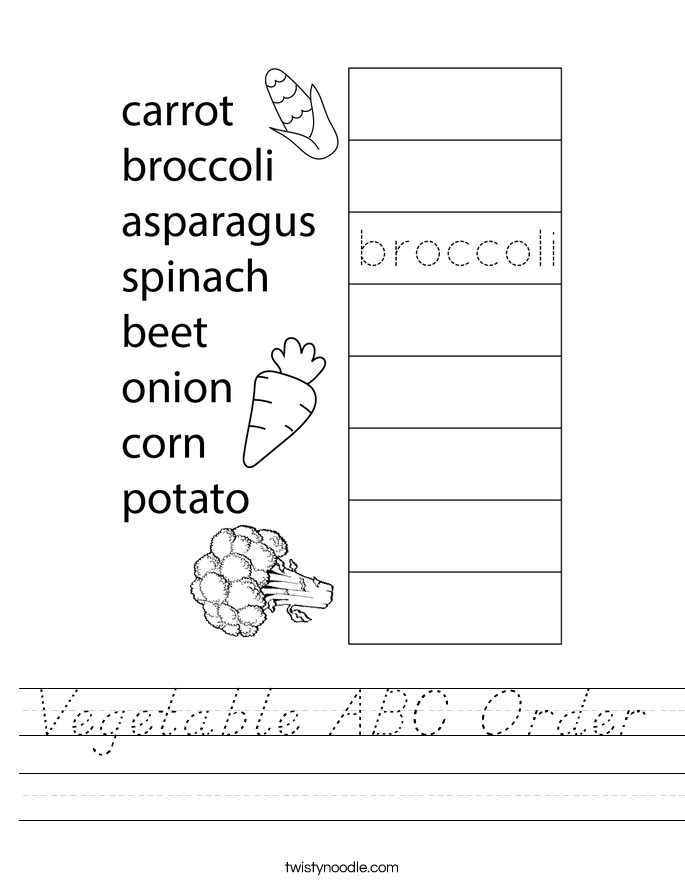 Vegetable ABC Order Worksheet